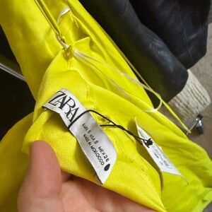 Zara Neon Yellow Slip Dress Cowl Neck